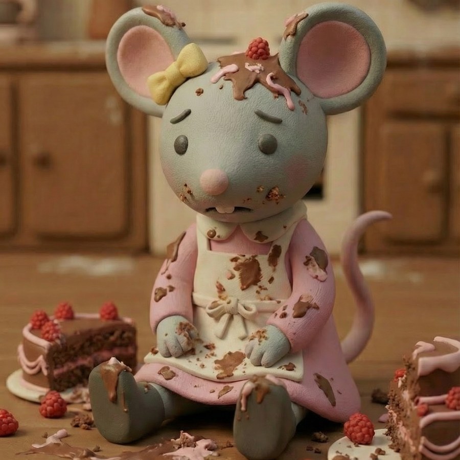 Mila découvre le gâteau d'anniversaire renversé