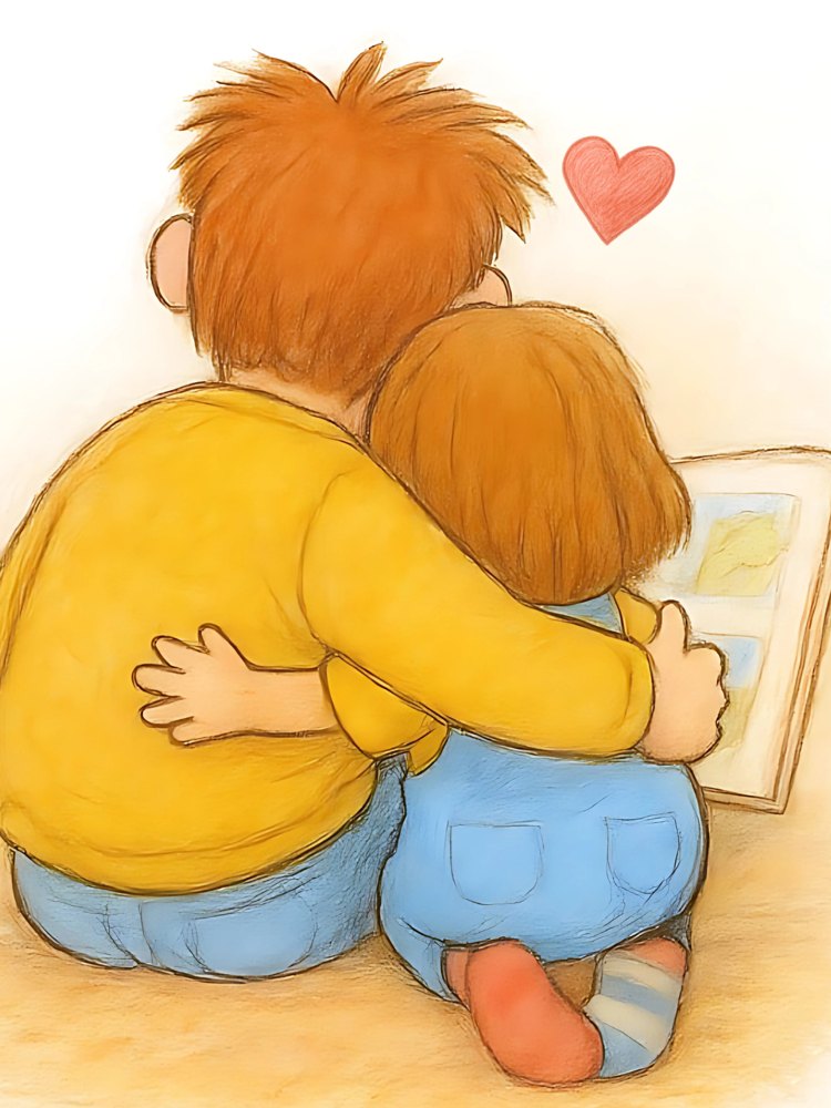 Un papa et sa fille, de dos, lisent un livre ensemble