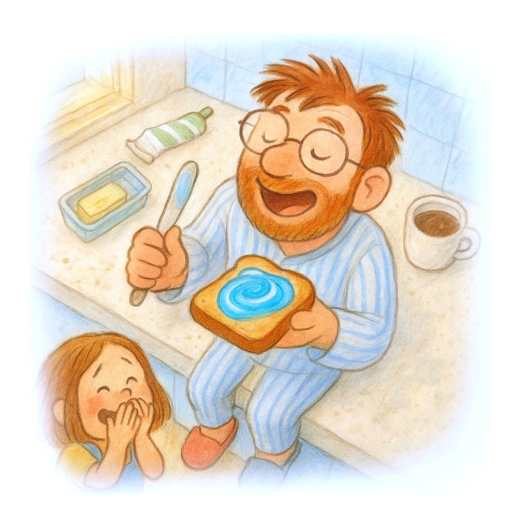 Papa au petit déjeuner, sa fille rit