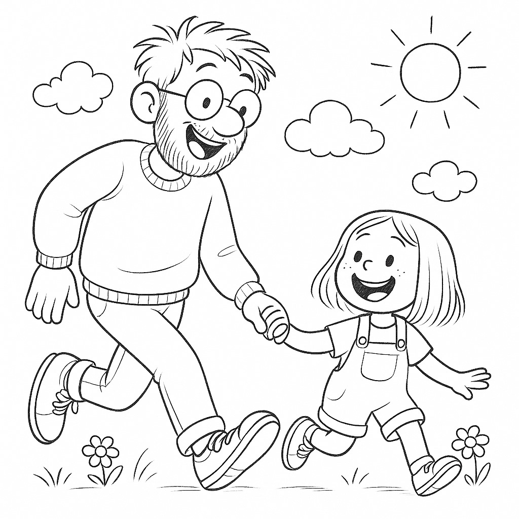 Coloriage : Papa et sa fille se promènent
