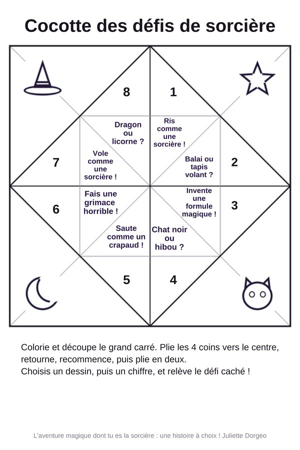 Cocotte des défis de sorcière à découper et plier
