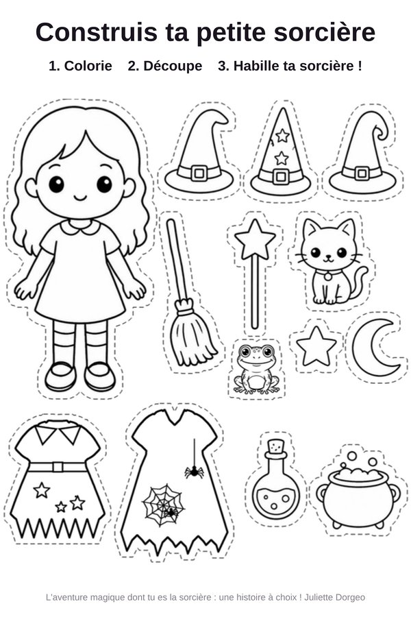 Construis ta petite sorcière : personnage et accessoires à découper