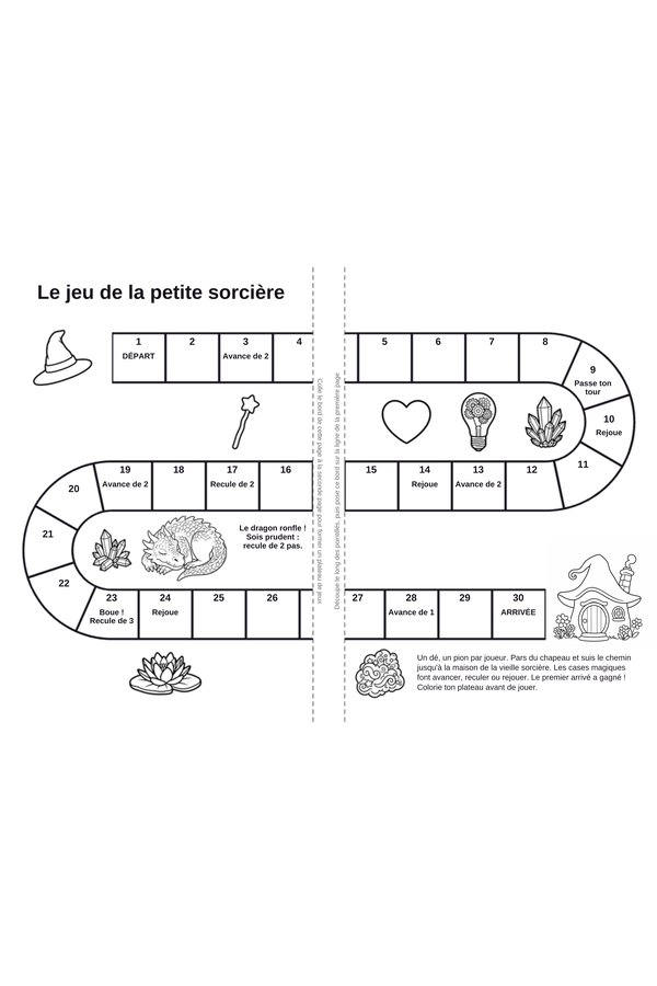 Jeu de plateau de la petite sorcière, deux pages à coller côte à côte